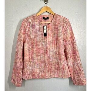 NWT Talbots Full Zipper Tweed Pink Orange Suit Jacket Womens Size 14 Blazer‎ NEW